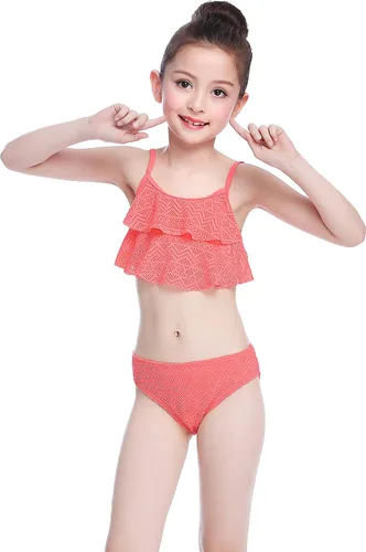 Vista 3 de SHEKINI Girls Bathing Suit Ruffles Flounce Swimsuit Crochet Two Piece Bikini Set