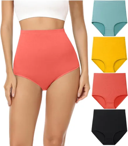 Vista 13 de wirarpa Ropa interior de algodón para mujer, de cintura súper alta, elásticos, cobertura completa, paquete de 4 00-Multicolora3