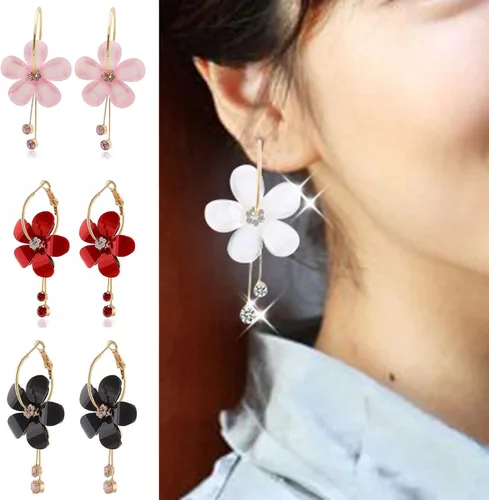 Vista 6 de 1 par de aretes colgantes con forma de gota y colgante, aretes colgantes florales con diamantes de imitación para mujeres, adolescentes, niñas