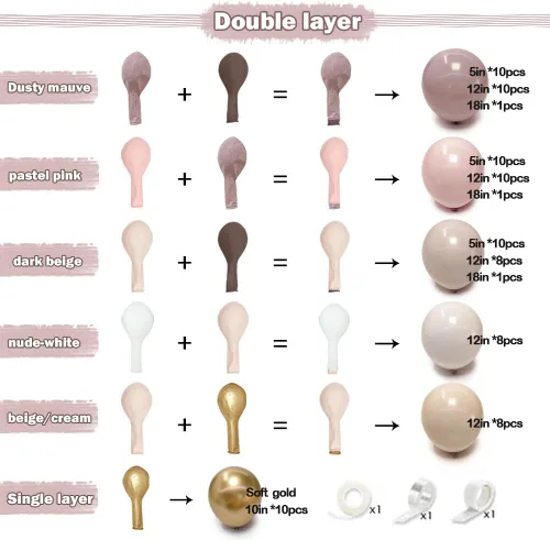 Vista 4 de Arco de globos de color rosa claro y beige con doble relleno, color malva, color nude y blanco crema mate, kit de guirnalda de globos para baby Rosa