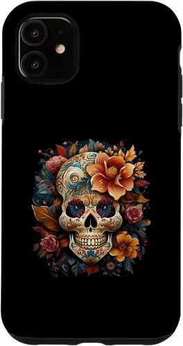 Vista 5 de iPhone 14 Floral Mexican Skull Day of the Dead Dia De Muertos Funda Mujer
