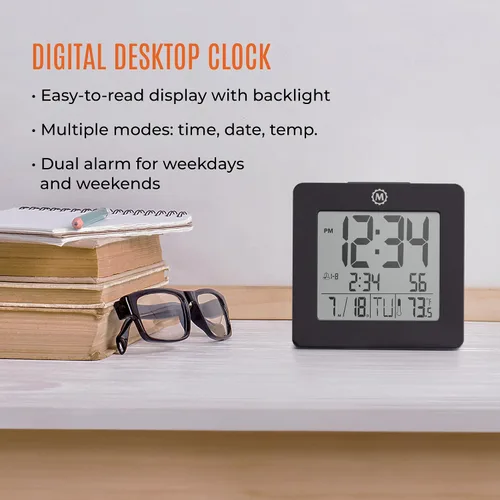 Vista 3 de Reloj digital Búho nocturno de escritorio Marathon cl030050p con super resplandor retro-iluminación Negro