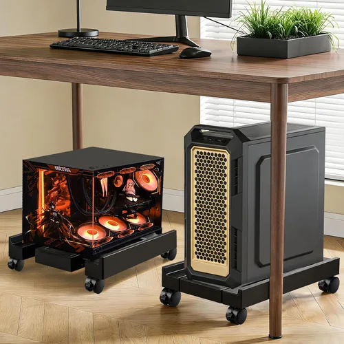 Vista 7 de Tendak Soporte de torre ajustable para computadora con ventilador de refrigeración, soporte de suelo móvil para CPU con 4 ruedas giratorias