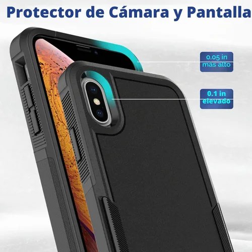 Vista 4 de Funda para iPhone X/iPhone Xs: funda protectora de doble capa resistente para teléfono celular, a prueba de golpes, resistente, con protector