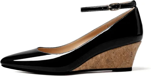 Vista 2 de YODEKS Zapatos de tacón medio Mary Jane con correa de tobillo para mujer, estilo casual