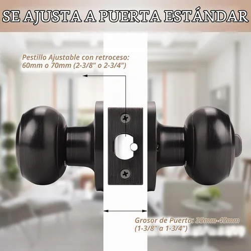 Vista 4 de Probrico 609-ORB-BK - Perilla para puerta de baño, interior, sin llave, color bronce aceitado. Bronce frotado con aceite