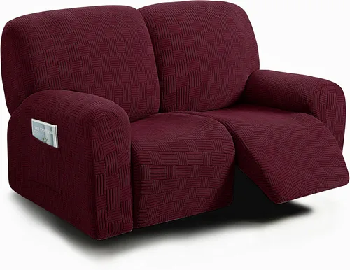 Vista 16 de ULTICOR - Juego de 8 fundas para sofá reclinable de jacquard, fundas elásticas para sofá reclinable para 3 cojines, gruesas, suaves, lavables