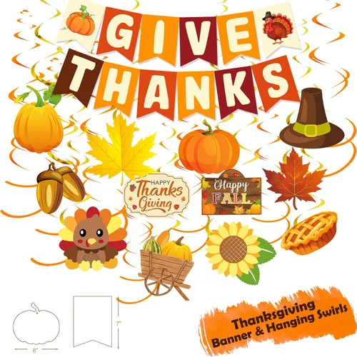 Vista 5 de Suministros de decoración de fiesta de Acción de Gracias, pancarta de Acción de Gracias, remolinos colgantes para vacaciones de otoño, decoración