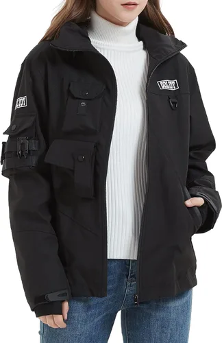 Vista 2 de GOLYOY Chaqueta bomber para mujer, ligera, rompevientos, multibolsillo, con cremallera, para mujer, abrigo de moda urbana
