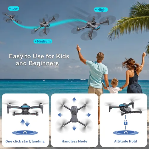 Vista 3 de Drone FPV con control remoto con cámara 1080P para niños y adultos principiantes, cuadricóptero plegable con estuche de transporte, lente ajustable