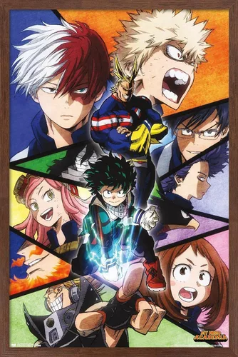 Vista 15 de Trends International My Hero Academia-Faces - Póster de pared de 14.725 x 22.375 pulgadas, versión con marco en color madera rústica