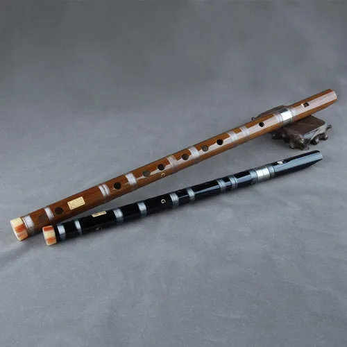 Vista 5 de Flauta vertical de clarinete de bambú con línea transparente, instrumento musical hecho a mano chino (tecla -C negra)