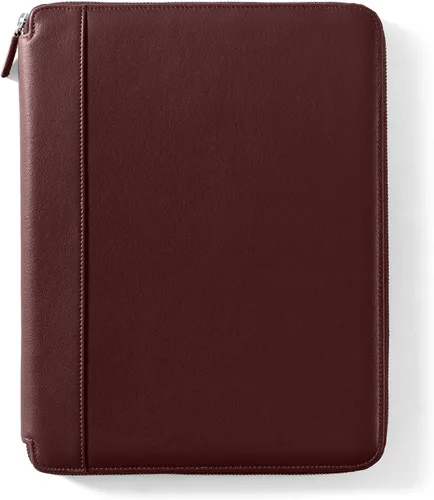 Vista 2 de Leatherology Cartera ejecutiva Burdeos con cremallera, bolsillo interior de piel de grano completo, bolsillo interior para tableta, lazo
