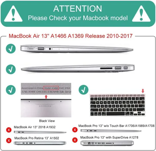 Vista 2 de Mektron para MacBook Air 13 Funda A1466/A1369 (Versión 2010-2017), Cubierta de carcasa rígida de plástico con fijación a presión para MacBook Air