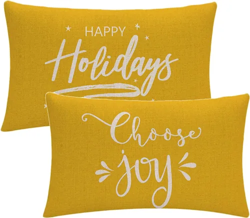 Vista 7 de 7COLORROOM Funda de almohada azul decorativa de Navidad Happy Holiday/Choose Joy Rectangular/Funda de cojín de cintura para casa de campo Feliz