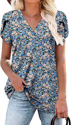 Vista 2 de Camisetas sin mangas para mujer y camisetas florales de verano de manga corta