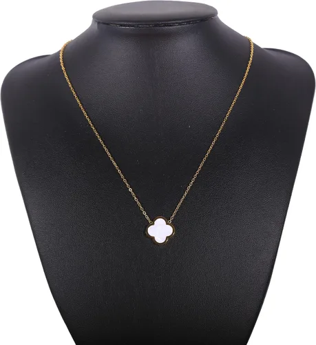 Vista 5 de Collar único de trébol de cuatro hojas para mujeres y niñas, colgante de trébol de la suerte blanco, negro, azul, rojo, chapado en oro de 18