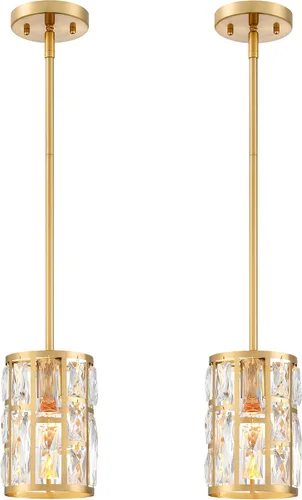 Vista 10 de MEXO Lámpara colgante de cristal moderna de 2 piezas con acabado mate negro, iluminación colgante, candelabro de cristal para sala de estar, cocina