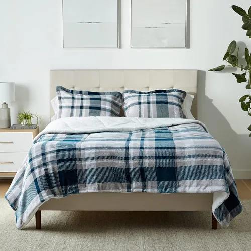 Vista 32 de Amazon Basics - Juego de ropa de cama de 3 piezas, Micromink Sherpa, ultrasuave, edredón cálido para todas las estaciones, tamaño Full/Queen, negro