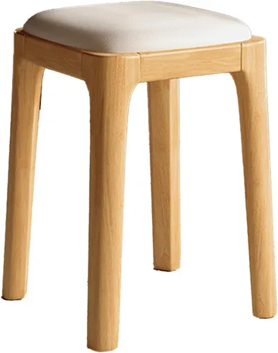 Vista 16 de Sillas de comedor de madera sin respaldo, sillas de cocina apilables, silla de comedor con cojín de piel sintética, silla cuadrada para sala