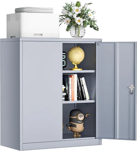 Vista 11 de INTERGREAT Gabinete de almacenamiento de metal con puertas con cerradura, gabinetes de almacenamiento de acero con cerradura con 2 puertas y Negro