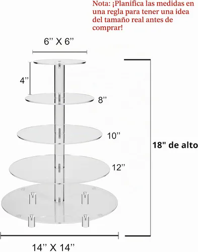 Vista 6 de Torre de 5 niveles para exhibir postres en fiestas de bodas. Material acrílico transparente, Transparente Adjustable Dessert Tower Serving Platter