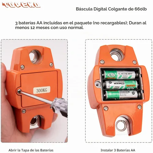 Vista 5 de Báscula de peso colgante de 660 libras, báscula digital para colgar de 660 libras con funda de aluminio fundido, mini báscula de mano de 661.4 lbs