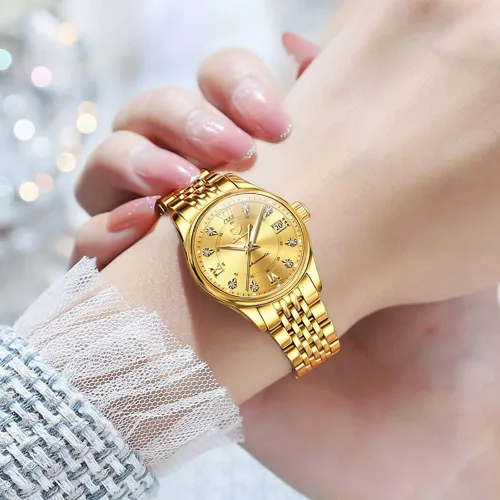 Vista 3 de OLEVS Relojes automáticos para mujer, mecánicos, cuerda automática, vestido de lujo, esfera de diamante, correa de acero inoxidable, impermeable