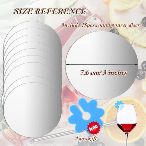 Vista 4 de Disco vertedor de vino, discos de tapón y vertedor de vino plateado, papel de aluminio, reutilizable, disco de vertido de botella de vino, 15