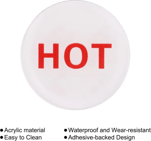 Vista 4 de PATIKIL Etiqueta autoadhesiva para agua caliente/fría, paquete de 10 pares/20 calcomanías acrílicas redondas para fregaderos de grifos, blanco/rojo