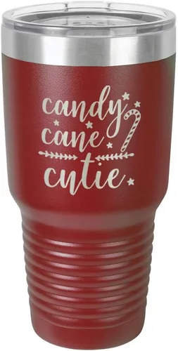 Vista 19 de Chirstmas - Taza de viaje de acero con recubrimiento de polvo grabado con láser, taza de viaje de camello polar sin BPA, mantiene tu bebida fría