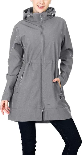 Vista 6 de 33,000ft Chaqueta de Lluvia Impermeable para Mujer de Softshell Largo con Capucha y Forro de Forro Polar, Cortavientos