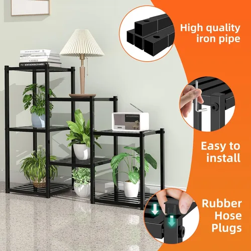 Vista 4 de Simple Trending Soporte para plantas para interiores y exteriores, de metal resistente, impermeable, de 7 niveles, para múltiples macetas de flores