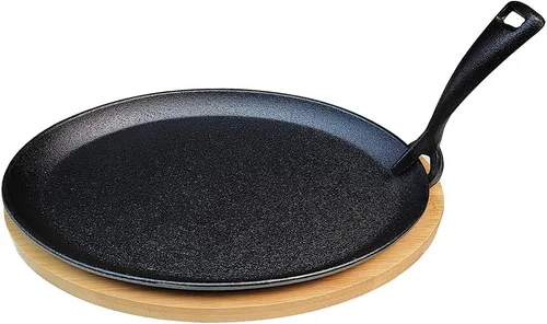 Vista 6 de HAWOK Fajita de hierro fundido con bandeja de bambú y asa Juego de 4 Negro-266-4