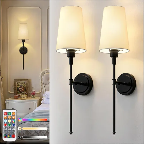 Vista 8 de DORESshop Juego de 2 apliques de pared a pilas, inalámbrico, fácil de instalar, regulables y ajustables, lámpara de pared recargable