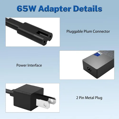 Vista 10 de Cargador original para portátil de 65 W, 44 W, 1796, 1706, 1800, 1625, compatible con Microsoft Surface Pro 10 9 8 7+ 7 6 Windows 5 4 3 2 Fit