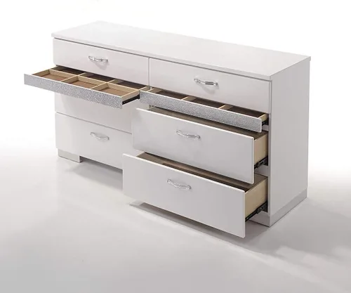 Vista 7 de Acme Cómoda clásica de madera de 63 pulgadas de largo con 6 cajones y 2 cajones ocultos para joyas, organizador de almacenamiento para dormitorio