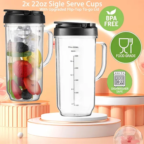 Vista 3 de Vasos de repuesto para piezas de repuesto Magic Bullet de 22 onzas compatibles con Magic Bullet MB1001 MBR-0701AK de 250 W (marcas medidas), tapa