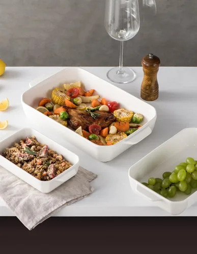 Vista 4 de Onniyor Plato de cerámica para hornear, bandeja para hornear con asas, cacerola para horno, plato grande para hornear, moldes para lasaña profundos