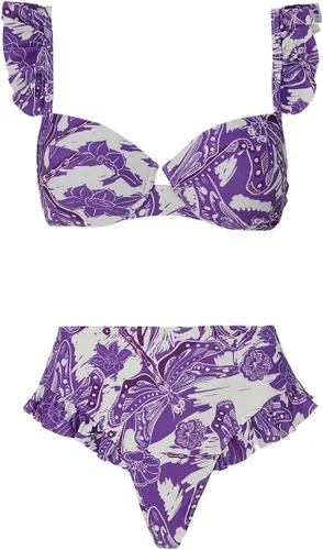 Vista 2 de GQIZLPWF Traje de baño de 3 piezas para mujer, estilo vintage, floral, envolvente, verano, vacaciones, traje de baño, Z2361-púrpura