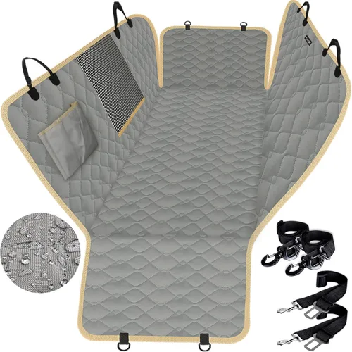 Vista 11 de Lassie Fundas de asiento de coche para perro para asiento trasero con 2 cinturones de seguridad, hamaca impermeable para automóvil para perro