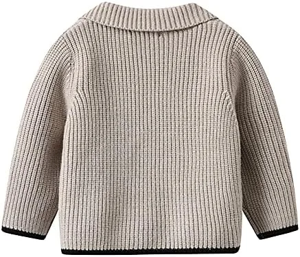 Vista 2 de Suéter de punto para niños pequeños, chaqueta de ganchillo, elegante cuello con muescas, suéter de doble botonadura
