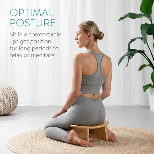 Vista 4 de Navaris Taburete de meditación de bambú, banco para meditación, yoga, práctica, asiento ergonómico en ángulo con bordes redondos para posturas