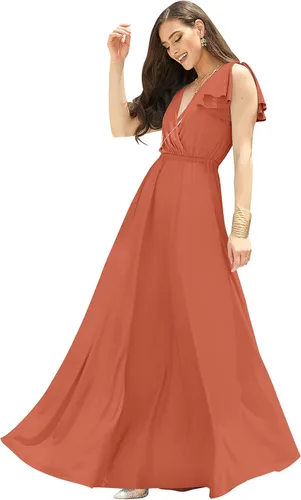 Vista 5 de KOH KOH Vestido largo maxi para mujer 2025 con cuello en V, sin mangas, con volantes, para dama de honor, baile de graduación Negro