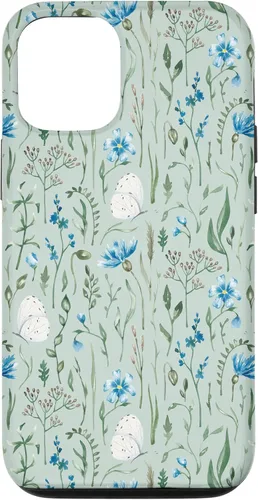 Vista 4 de Funda para iPhone 12 mini Azul y Verde Wildflower Butterfly Meadow Botanical (Sage)