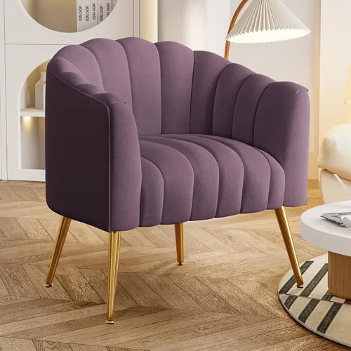 Vista 11 de Dewhut Silla de Acento de Sofá con Forma de Calabaza de Tamaño Grande, Sillas Tipo Barril Modernas y Cómodas Tapizadas en Terciopelo, Sillón