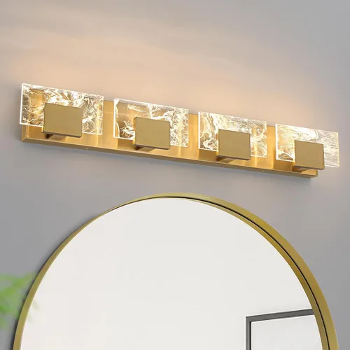 Vista 12 de Luz LED para Tocador de Baño: Accesorios de Iluminación Modernos de Acrílico en Dorado Cepillado de 16 pulgadas - 2 Luces Contemporáneas de Acabado