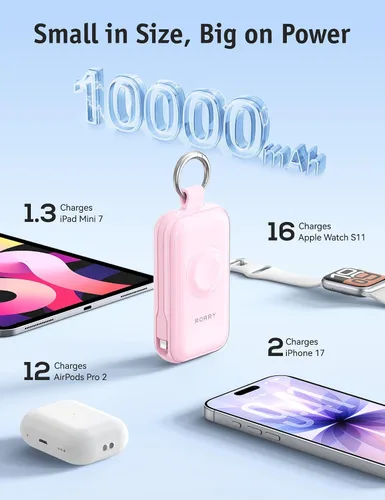 Vista 6 de RORRY CharmGo Pro - Cargador portátil de 45 W, batería de 10000 mAh Cuarzo rosa