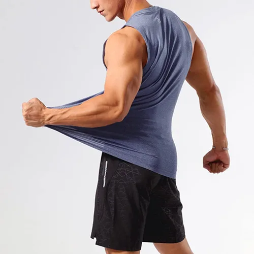 Vista 4 de Camiseta sin mangas para hombre de entrenamiento muscular, chaleco de gimnasio, fitness, trotar, deportes, secado rápido, T49T51