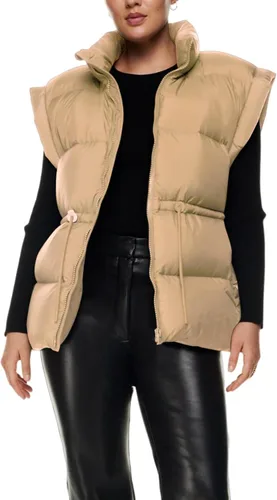Vista 3 de Gihuo Chaleco acolchado con cremallera y cuello alto para mujer, chaleco acolchado de invierno sin mangas